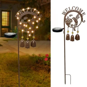 SM24420 Solar Stake Light with Windchime - Plastic PP Metal Iron Hummingbird Bird Animal
