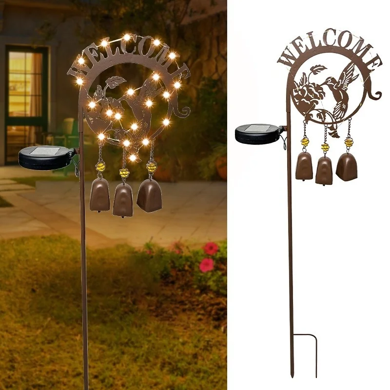 SM24420 Solar Stake Light with Windchime - Plastic PP Metal Iron Hummingbird Bird Animal