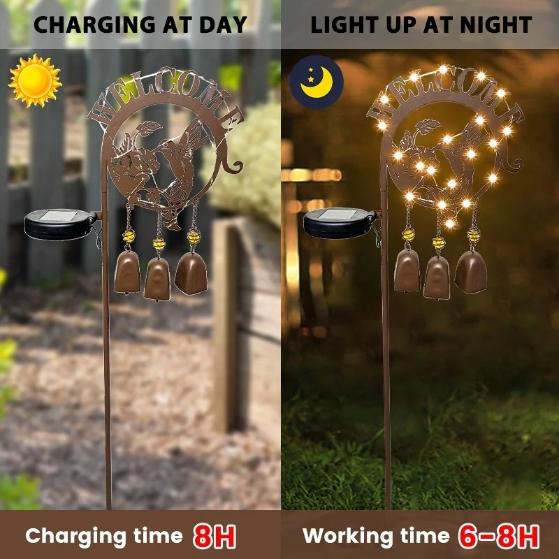 SM24420 Solar Stake Light with Windchime - Plastic PP Metal Iron Hummingbird Bird Animal_4