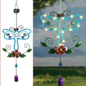 SM24423 Plastic PP Solar Dragonfly Animal Hanging Windchime Light