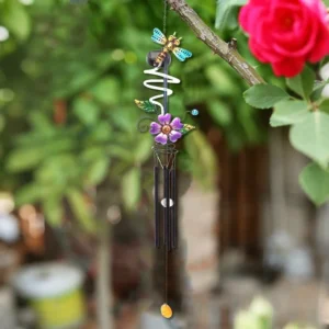 SM24425 Blue Plastic PP Solar Dragonfly Wind Chime Hanging Light with Chain and Bell, Decorative Animal Design