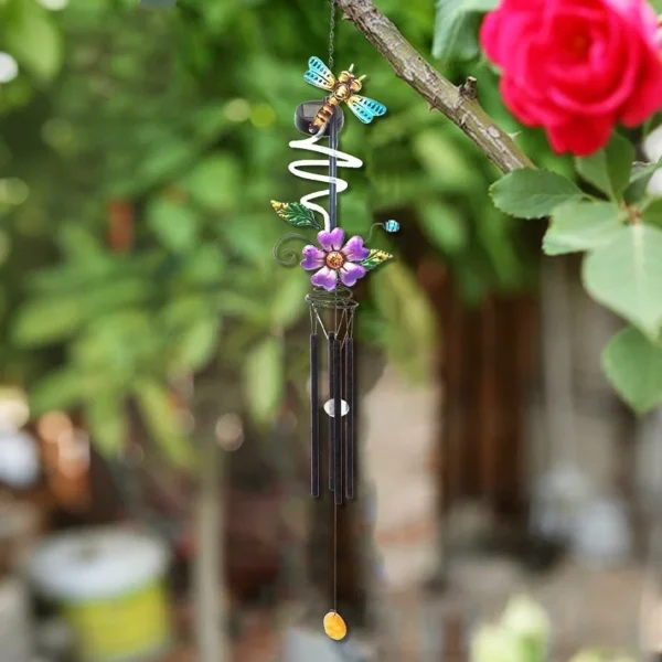 SM24425 Blue Plastic PP Solar Dragonfly Wind Chime Hanging Light with Chain and Bell, Decorative Animal Design