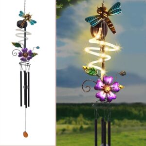 SM24425 Solar-Windspiel aus Metall mit Libellenmotiv und Blumendekor