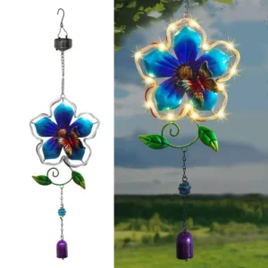 SM24427 PP Plastic Solar Flower Wind Chime Hanging Light_2