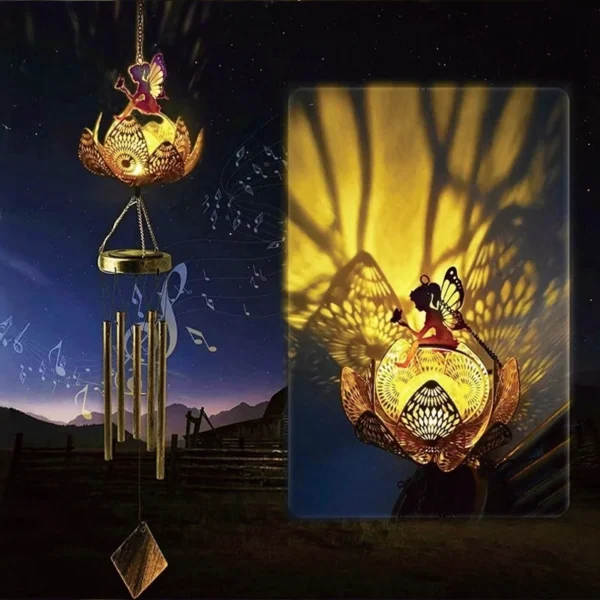SM24432 Large Ornate Bronze Plastic PP Angel Windchime Solar Hanging Light with Chain_2