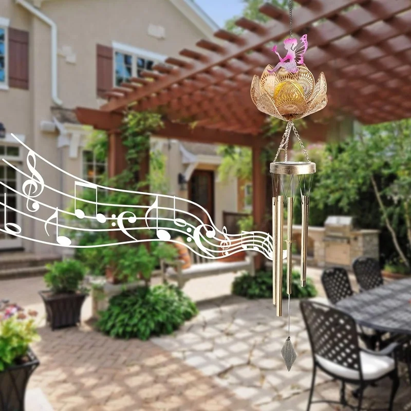 SM24432 Large Ornate Bronze Plastic PP Angel Windchime Solar Hanging Light with Chain_4