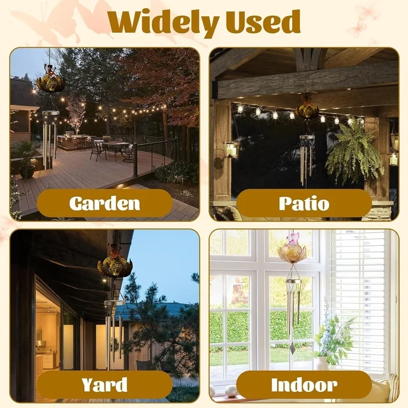 SM24432 Large Ornate Bronze Plastic PP Angel Windchime Solar Hanging Light with Chain_5