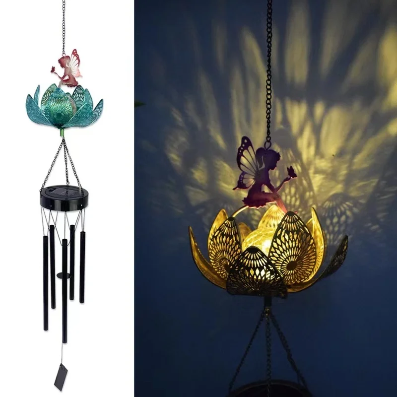 SM24432 Large Ornate Bronze Plastic PP Angel Windchime Solar Hanging Light with Chain_6