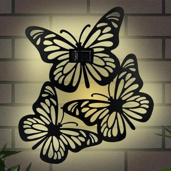 SM24454 Butterfly Metal Iron Animal Solar Wall Decor_2