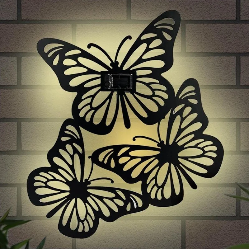 SM24454 Butterfly Metal Iron Animal Solar Wall Decor_2