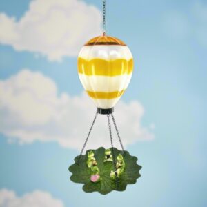 SM24457 Solar-Hängeleuchte in Form eines Heißluftballons aus Kunststoff und Metall mit Vogelfutterhaus