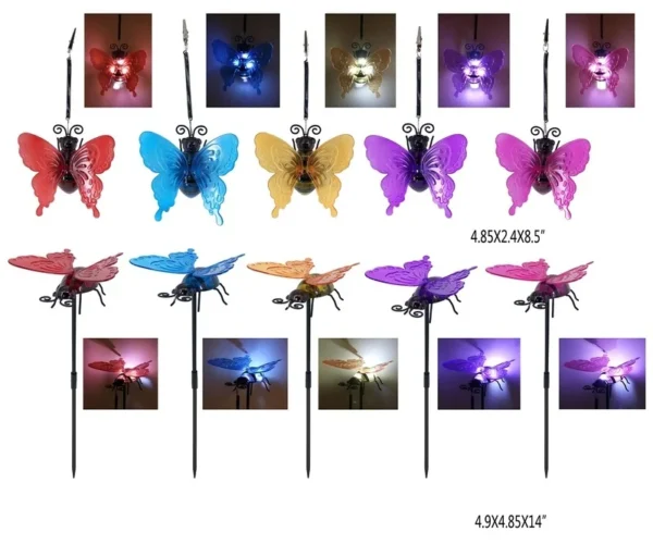 SM24468 Black Plastic PP Butterfly Solar Stake Light with Stand, Decorative Animal Design