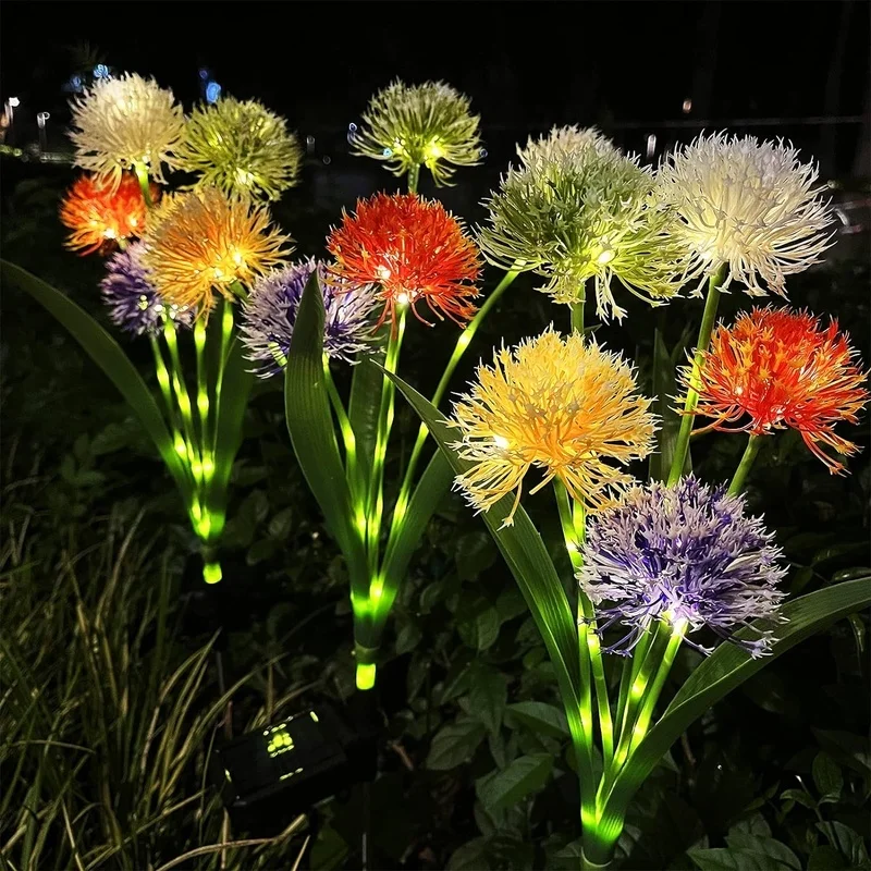 SM24524 Large Solar-Powered Decorative Plastic PP Dandelion Flower Stake Light - Green & Purple