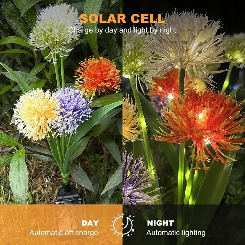 SM24524 Large Solar-Powered Decorative Plastic PP Dandelion Flower Stake Light - Green & Purple_3