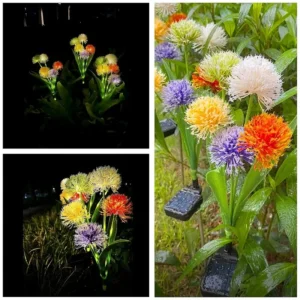 SM24524 Large Solar-Powered Decorative Plastic PP Dandelion Flower Stake Light - Green & Purple_5