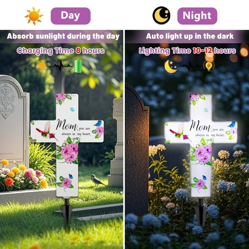 SM24557 ABS Plastic Solar Stake Light for Memorial Cemetery Cross_13