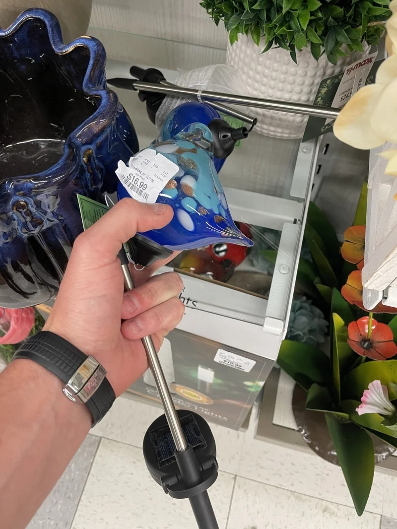 SM24576 Solar Blue Glass Bird Animal Garden Stake Lights