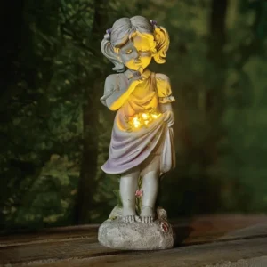 SM24588 Solar Garden Girl Resin Statue Freestanding Light