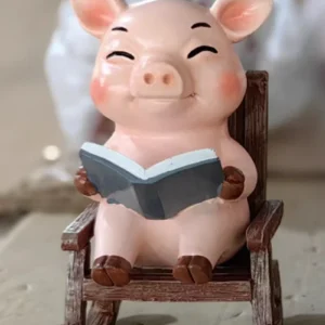SM24592 Solar Resin Statue - Pig Sitting on Chair Freestanding Animal Light