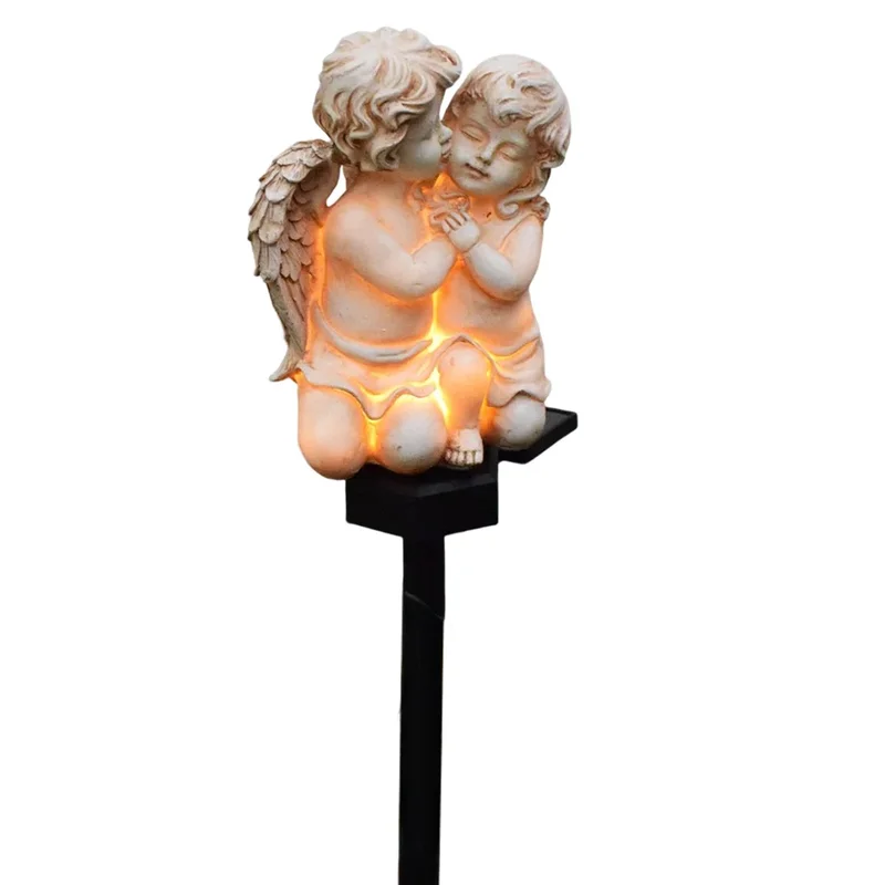 SM24599 Solar Stake Light Resin Statue of Little Angel Couple_2