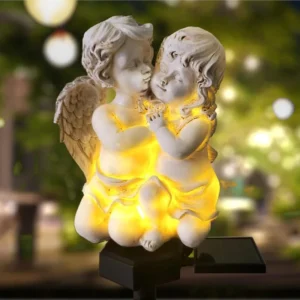 SM24599 Solar Stake Light Resin Statue of Little Angel Couple_3