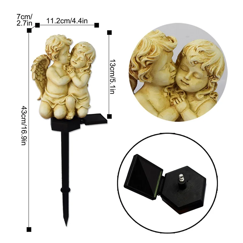 SM24599 Solar Stake Light Resin Statue of Little Angel Couple_6
