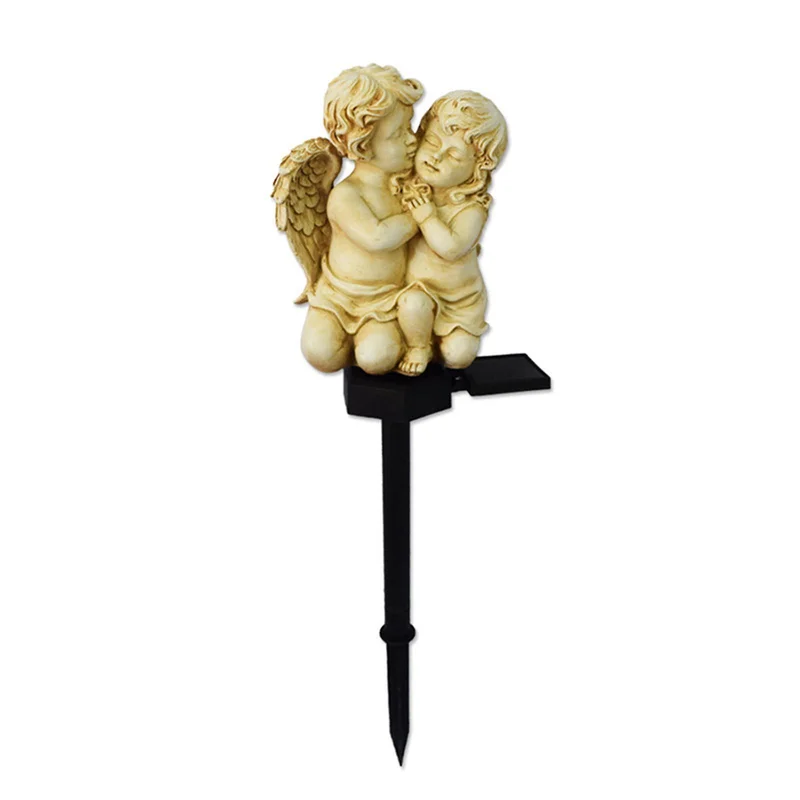 SM24599 Solar Stake Light Resin Statue of Little Angel Couple_7