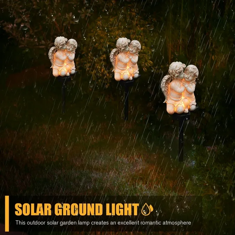 SM24599 Solar Stake Light Resin Statue of Little Angel Couple_8