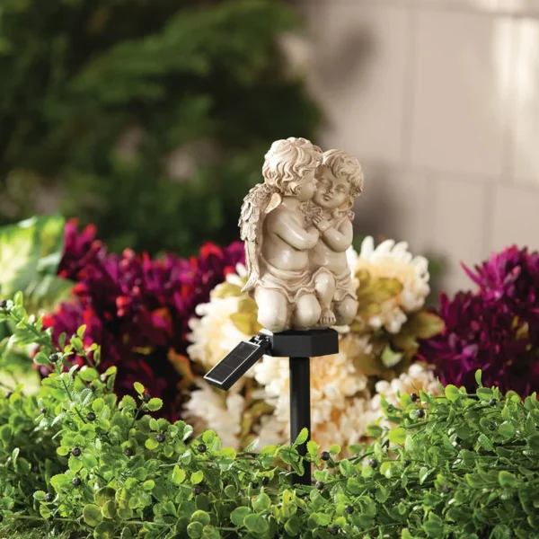 SM24599 Solar Stake Light Resin Statue of Little Angel Couple_9