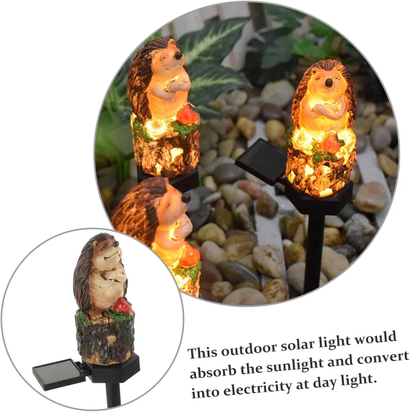 SM24600 Hedgehog Resin Statue Solar Stake Light Animal_5