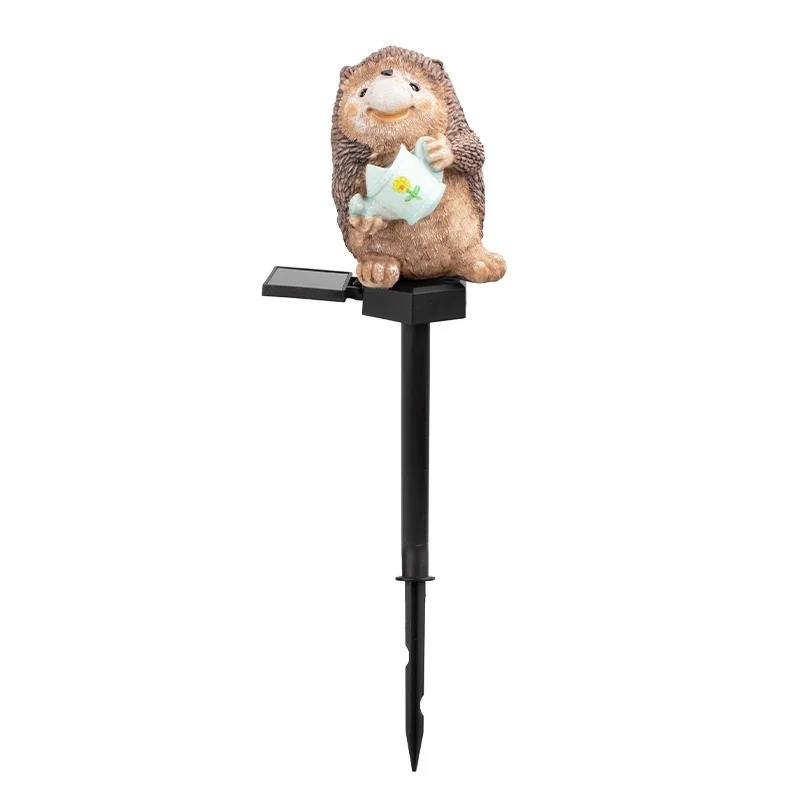 SM24601 Hedgehog Solar Stake Light Resin Statue – Bronze Animal Decoration with Base_1