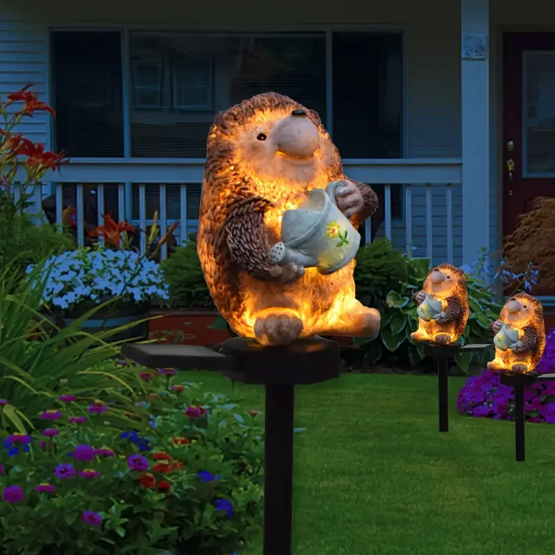 SM24601 Hedgehog Solar Stake Light Resin Statue – Bronze Animal Decoration with Base_2_20251010_142404