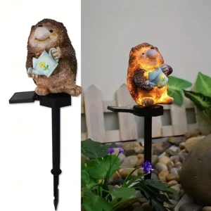 SM24601 Hedgehog Solar Stake Light Resin Statue – Bronze Animal Decoration with Base_3_20251010_142404