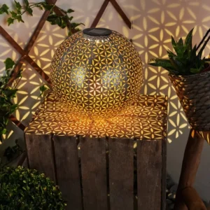 SM24603 PP Plastic Spherical Solar Hollow Design Hanging Lantern Light_1