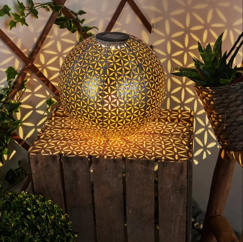 SM24603 PP Plastic Spherical Solar Hollow Design Hanging Lantern Light_1