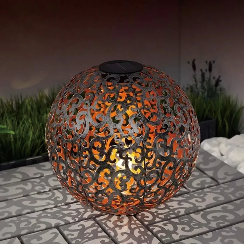 SM24604 Spherical Hollow Solar Metal Iron Lantern Hanging Light