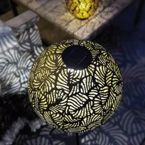 SM24605 Small Silver Glossy Minimalist Spherical Hollow Metal Iron Solar Lantern Hanging Light_1