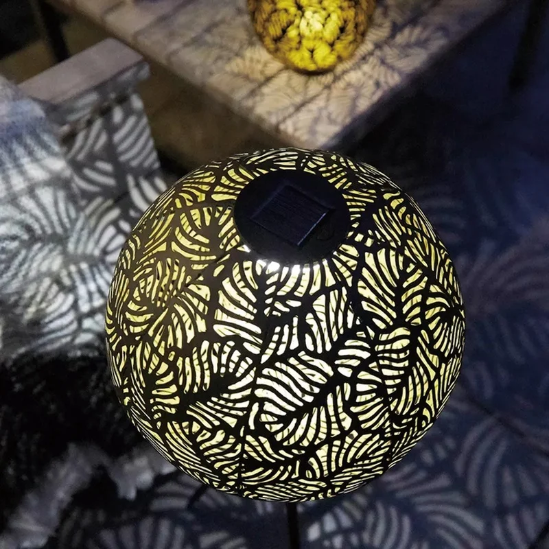 SM24605 Small Silver Glossy Minimalist Spherical Hollow Metal Iron Solar Lantern Hanging Light_1