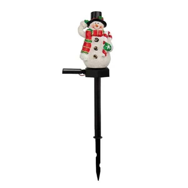 SM24607 Christmas Solar Stake Light Resin Statue - Snowflake Snowman_2