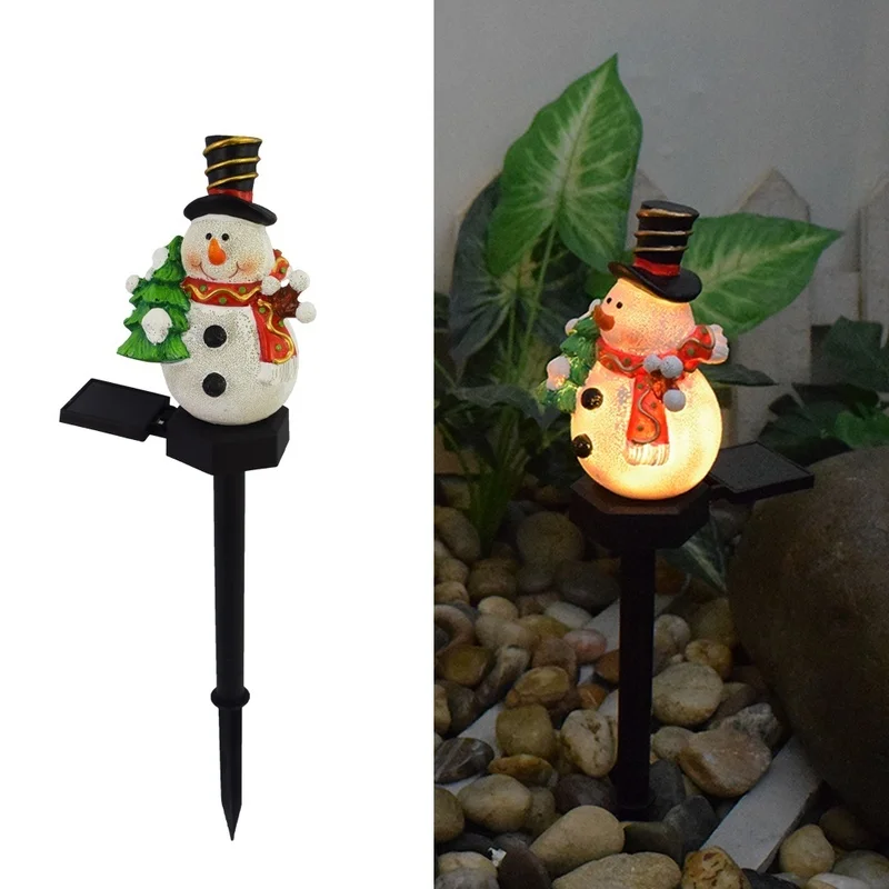 SM24607 Christmas Solar Stake Light Resin Statue - Snowflake Snowman_3