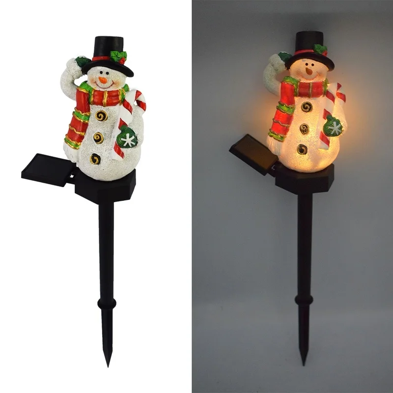 SM24607 Christmas Solar Stake Light Resin Statue - Snowflake Snowman_4