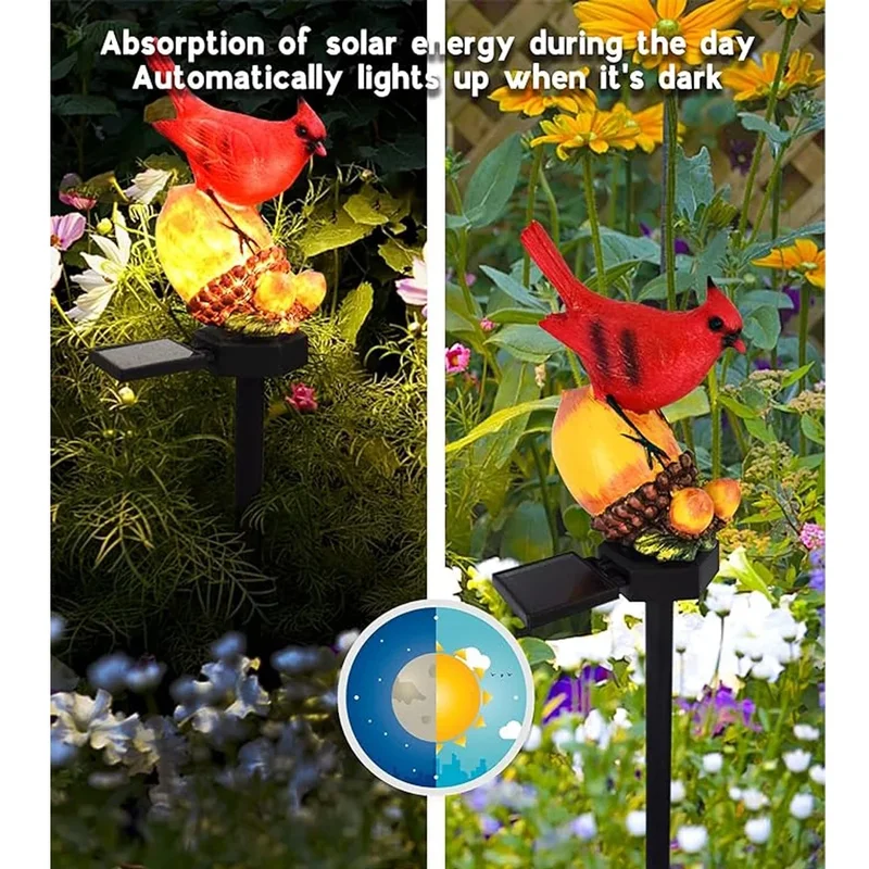 SM24610 Christmas Solar Bird Stake Light Resin Animal Statue_10