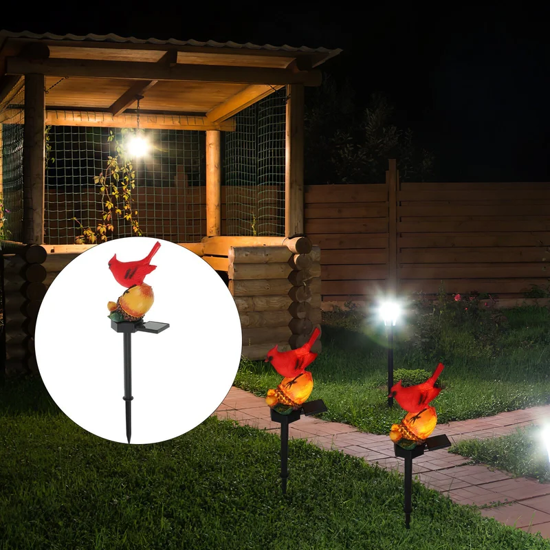 SM24610 Christmas Solar Bird Stake Light Resin Animal Statue_11