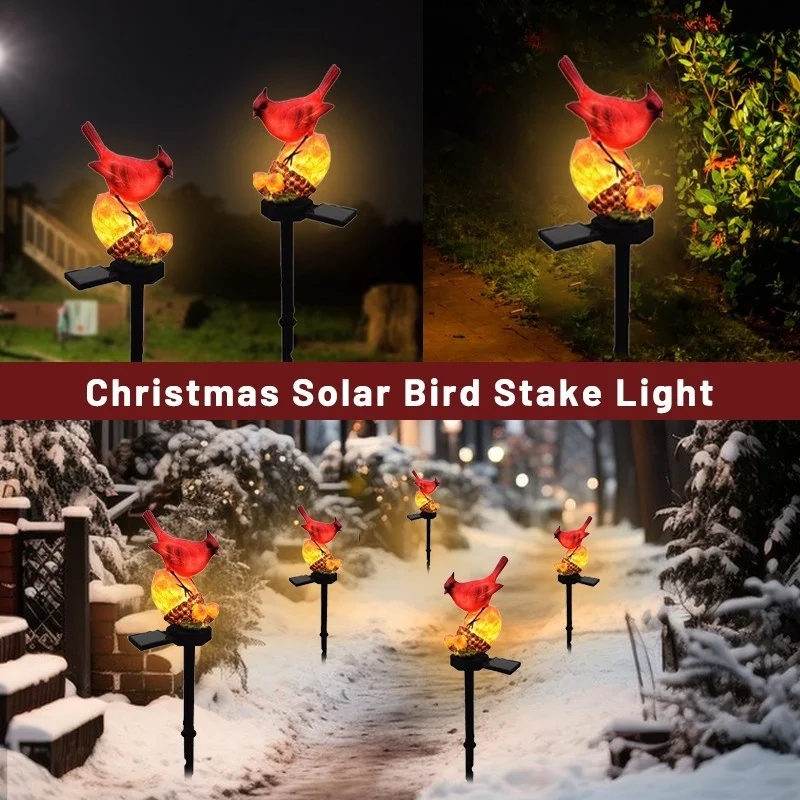 SM24610 Christmas Solar Bird Stake Light Resin Animal Statue_14