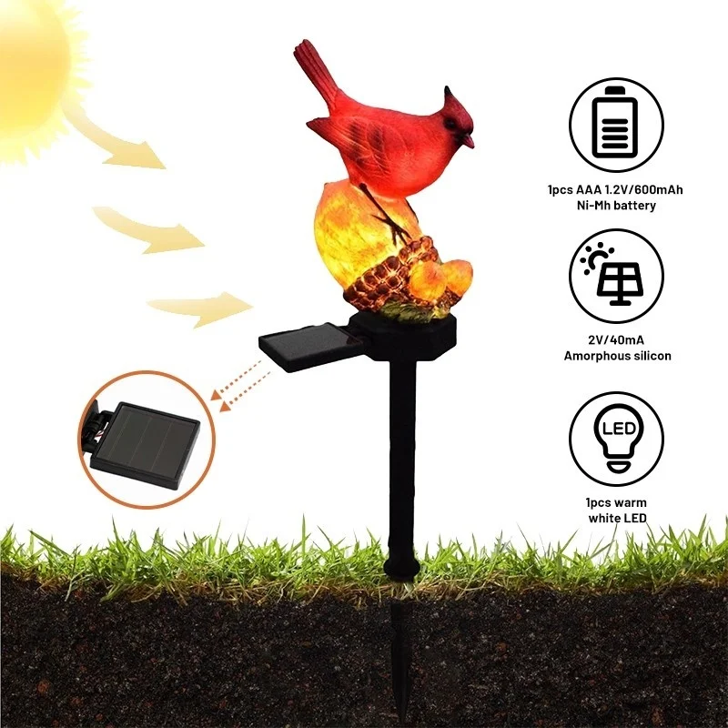 SM24610 Christmas Solar Bird Stake Light Resin Animal Statue_8