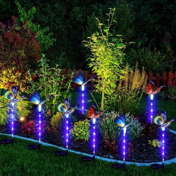 SM24618 Plastic PVC+ silk cloth Butterfly Solar Outdoor Garden Stake Lights Animal Decorations