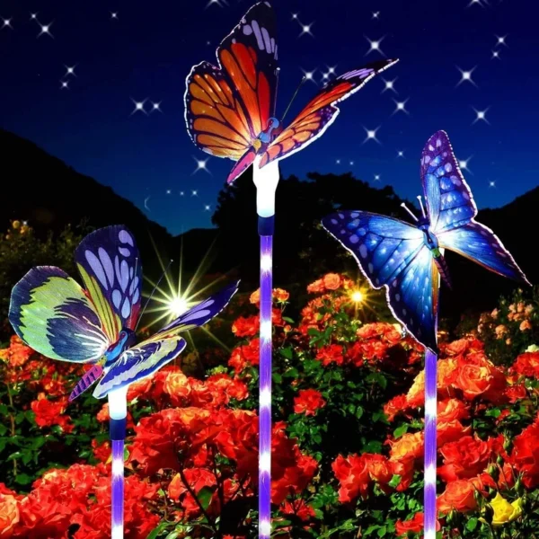 SM24618 Plastic PVC+ silk cloth Butterfly Solar Outdoor Garden Stake Lights Animal Decorations_2