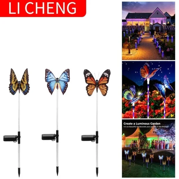 SM24618 Plastic PVC+ silk cloth Butterfly Solar Outdoor Garden Stake Lights Animal Decorations_3