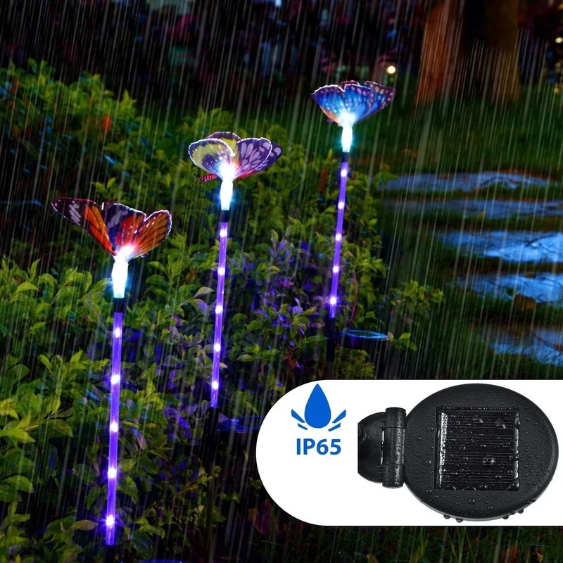SM24618 Plastic PVC+ silk cloth Butterfly Solar Outdoor Garden Stake Lights Animal Decorations_5