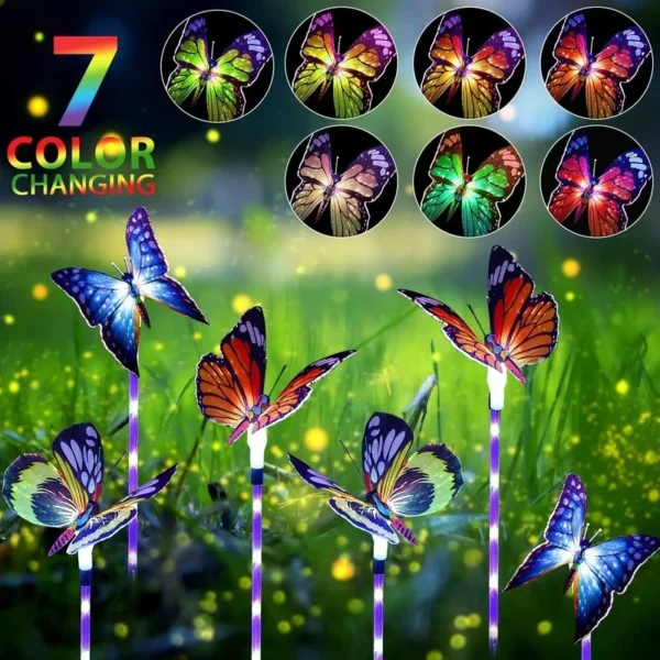 SM24618 Plastic PVC+ silk cloth Butterfly Solar Outdoor Garden Stake Lights Animal Decorations_6